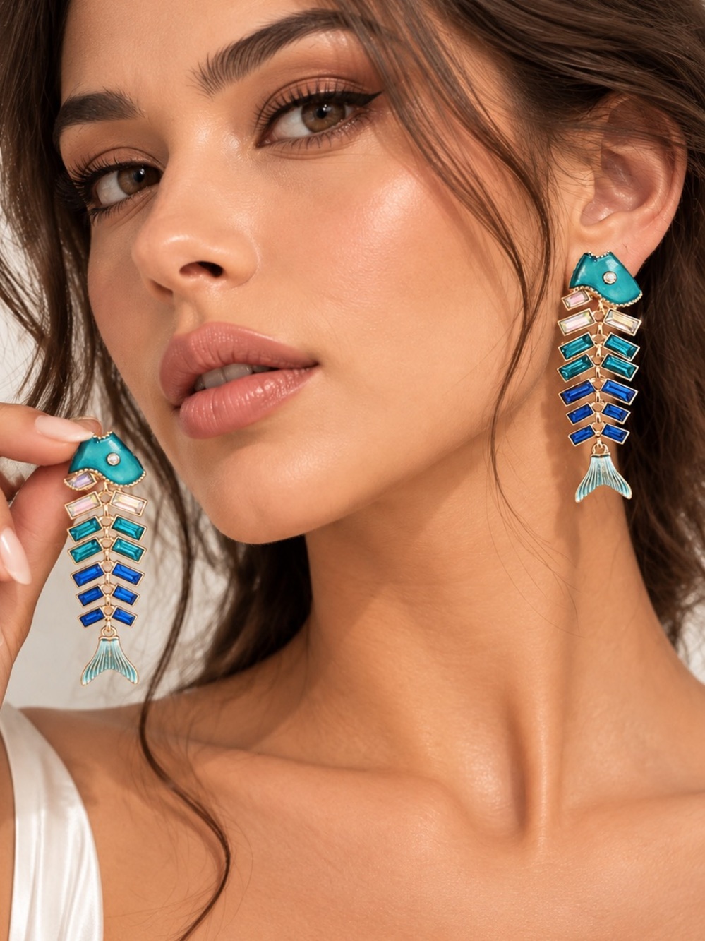 Teal & Blue Fishbone Drop Earrings - Women Jewelry